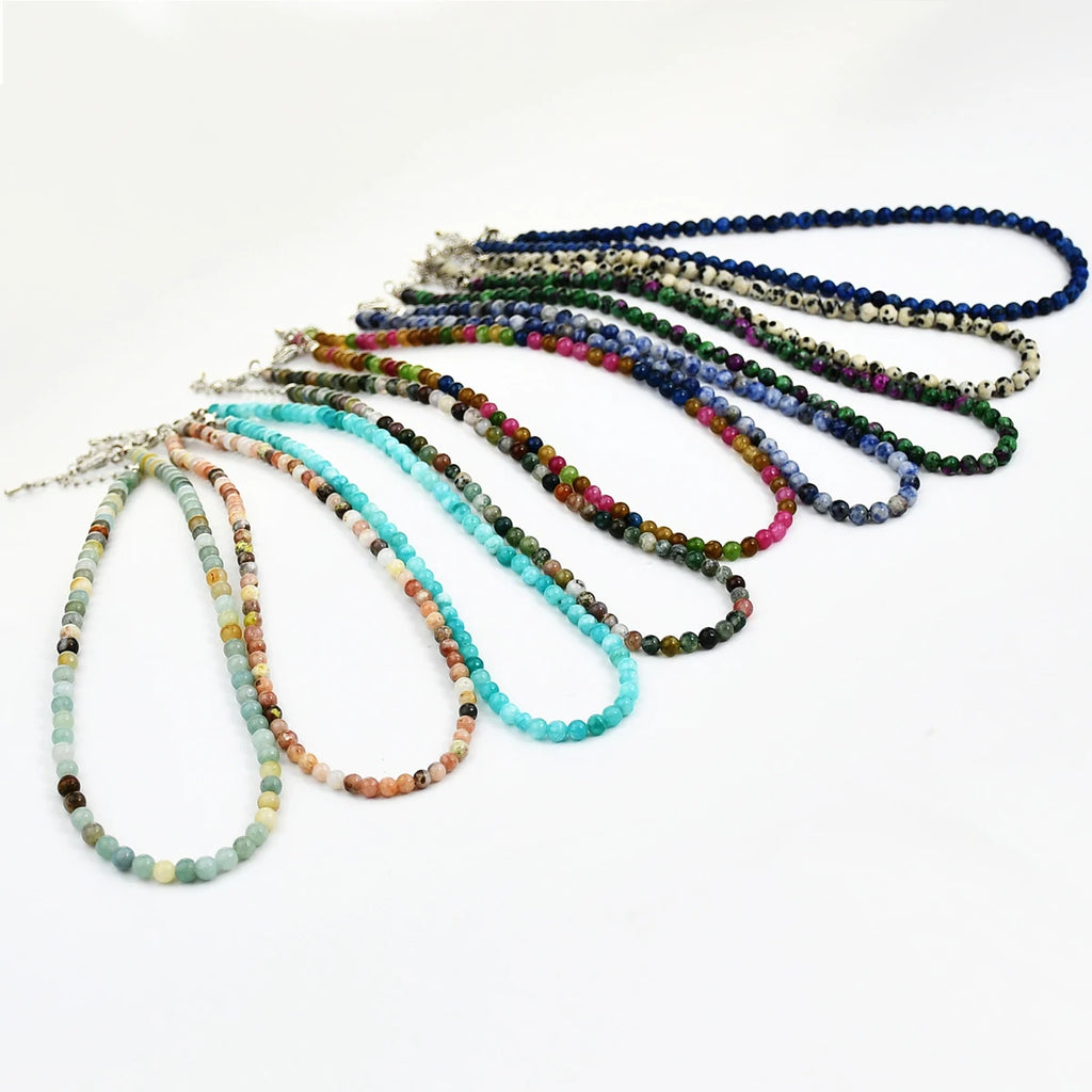 Yumfeel Bohemian Colorful Natural Stone 4mm Round Beads Necklaces Women Summer Friendship Neck Jewelry Fashion Vacation Chokers