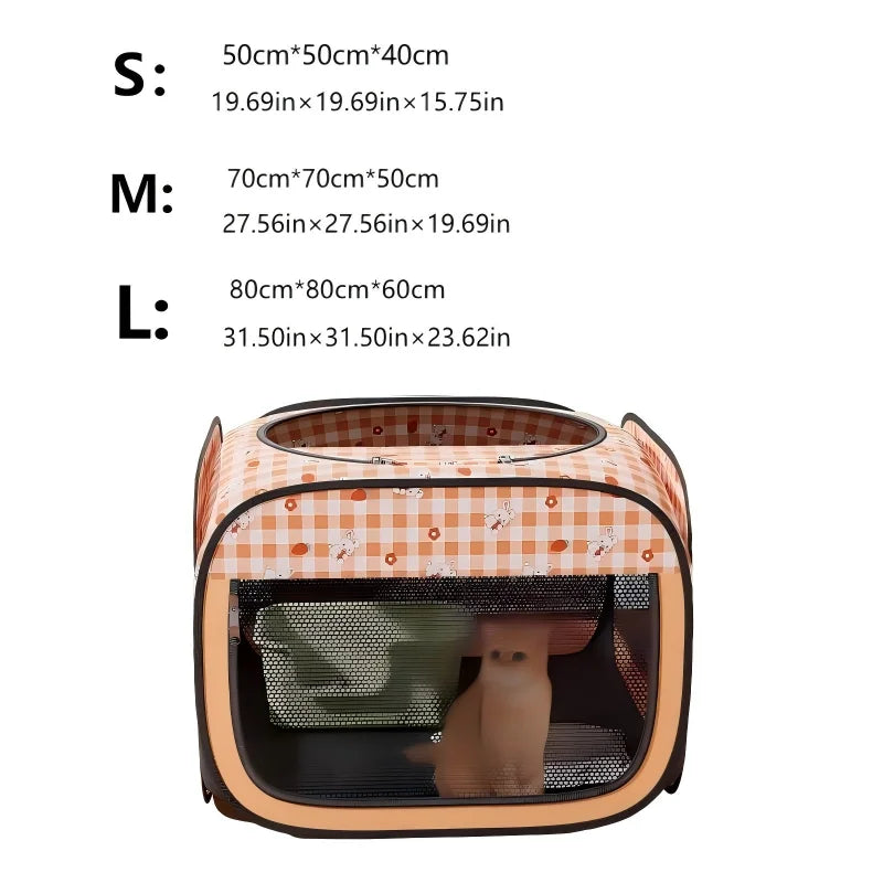A Foldable Cat Bed with 0range Checked Prints. The Cat Maternity Ward Features Multi - sided Visible and Breathable Grids