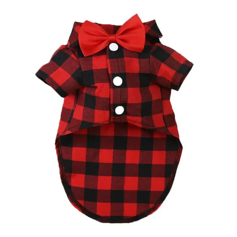 Classical Dog T-Shirts Bowtie Plaid Thin Summer Breathable Dog Clothes for Small Large Dogs Chihuahua Puppy Pet Cat Vest Yorkies