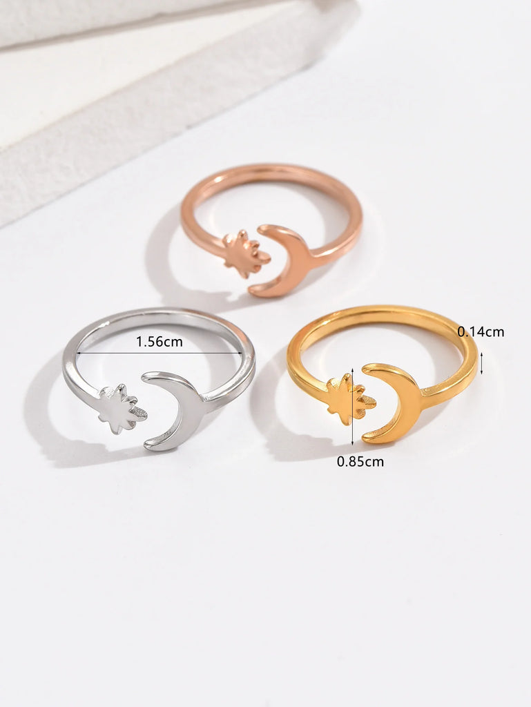 3PCS Toe Rings for Women Adjustable Stainless Steel Simple Stars Moon Smooth Ring Summer Beach Finger Foot Ring Gift Jewelry