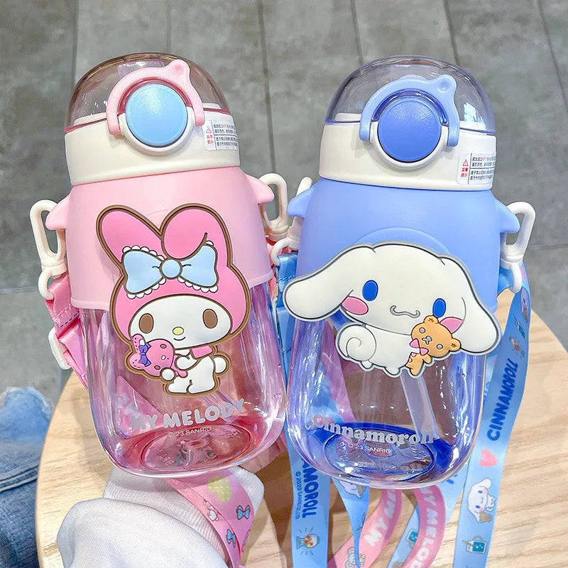 Sanrio Cinnamoroll Large Capacity Water Bottle Cartoon Kuromi Melody Portable Straw Water Cup for Outdoor Sports Fitness 690ml