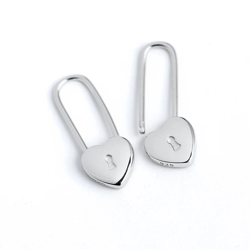 925 Sterling Silver Ear Needle key Pendant Hoop Earrings Gold Earrings For women Lock Pierced Earrings Fashion Party Jewelry