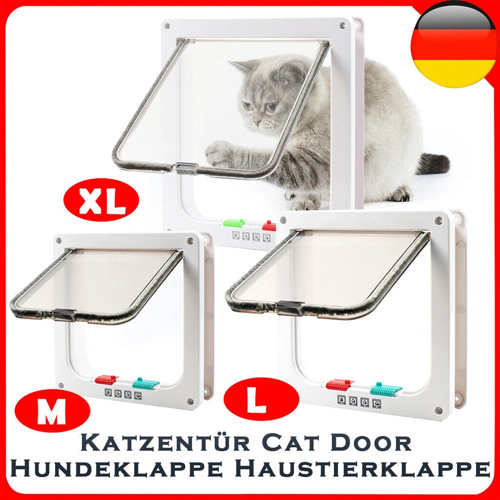 Cat Flap Door with 4 Way Security Lock ABS Plastic Gate Puppy Kitten Safety In/out Dog Cat Flap Door Kit Small Pet Supplies