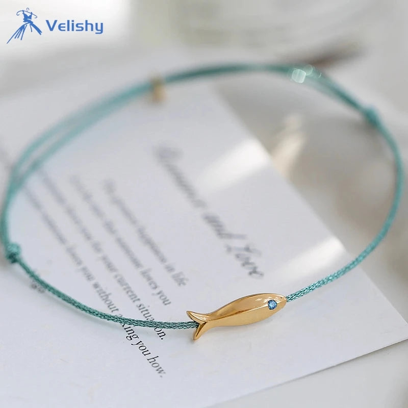 Cute Fish Braided Rope Anklets For Women Bohemian Style Blue And Red Rope Fashion Leg Foot Chain Summer Beach Jewelry