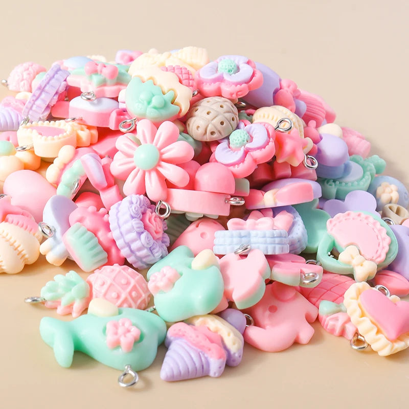 15pcs New Mix Kawaii Summer Vacation Pink Flower Heart Butterfly Ice Cream Star Resin Earrings Charms Diy Jewelry Making Pendant