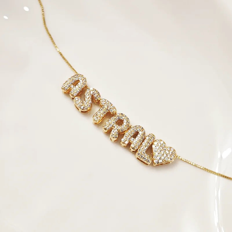 Customized Sparkling Zircon 3D Bubble Letter Name Necklace DIY 26 Initial Letter Necklace Jewelry Gift