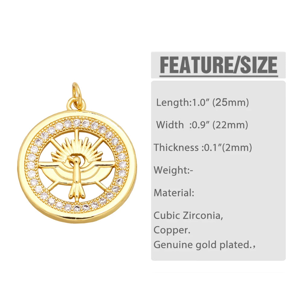 OCESRIO Cubic Zirconia Oval Virgin Mary Pendant for Necklace Copper Gold Plated Round Medal Jewelry Making Supplies pdta965