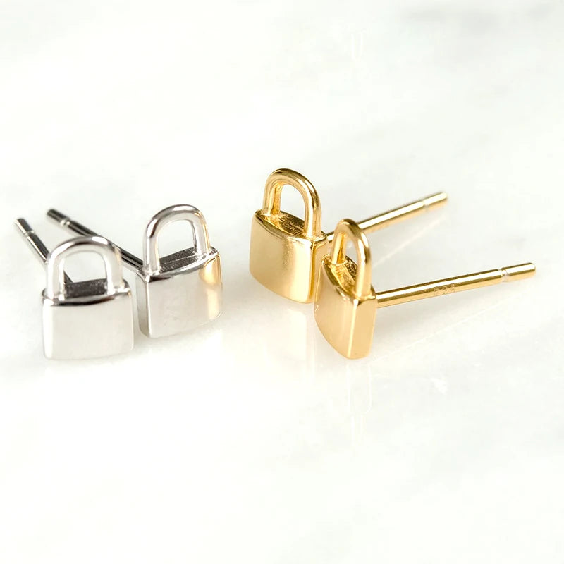 925 Sterling Silver Ear Needle key Pendant Hoop Earrings Gold Earrings For women Lock Pierced Earrings Fashion Party Jewelry