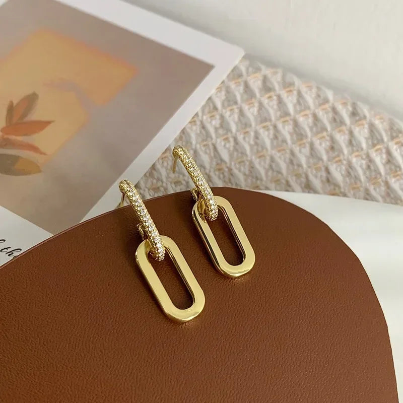 Retro Double Loop Drop Earrings – Gold Geometric Round Hoop Earrings for Women & Girls