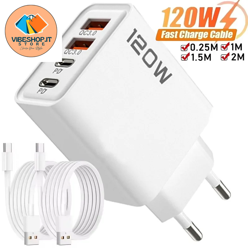 120W 4 Port USB Type C Charger Fast Charging Data Cable USB Phone Charger Adapter for Samsung Iphone Xiaomi Huawei Wall Charger